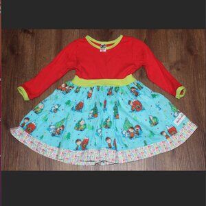 Girls Chris N Missy Peanuts Holiday Christmas Dress Red Blue Long Sleeve size 3T